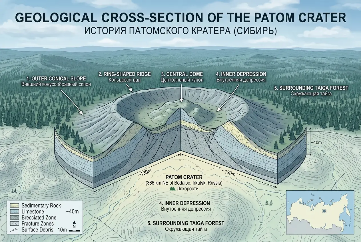 Visual explanation of Siberia's Patom Crater: Does It Hide Unknown Forces?