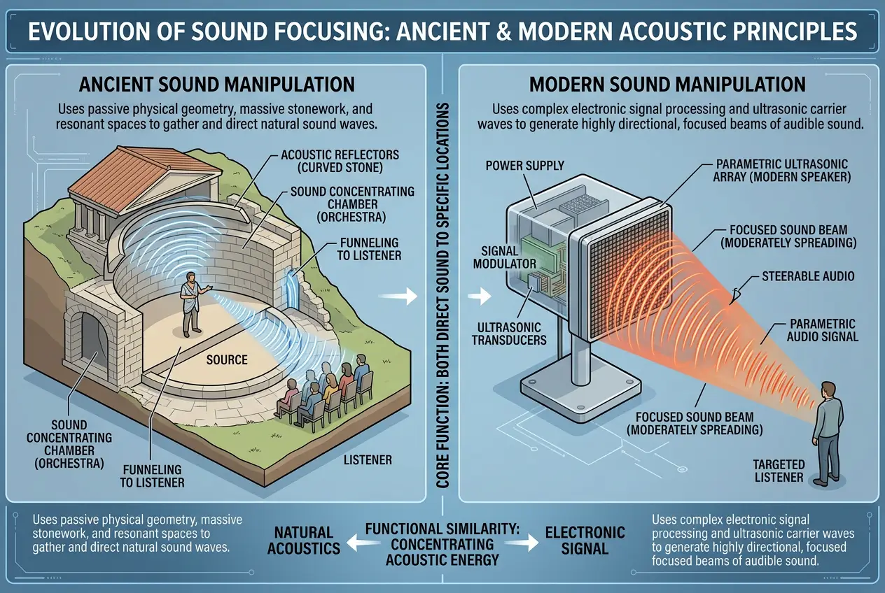 Visual explanation of Silent Echoes: Did Ancients Harness Hypersonic Sound?