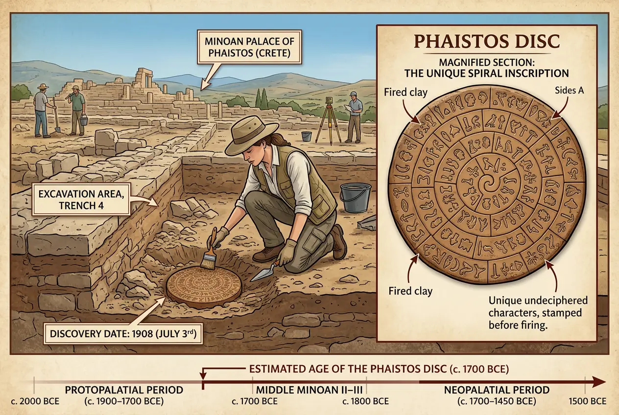 Visual explanation of Phaistos Disc: Ancient Data or Lost Code?