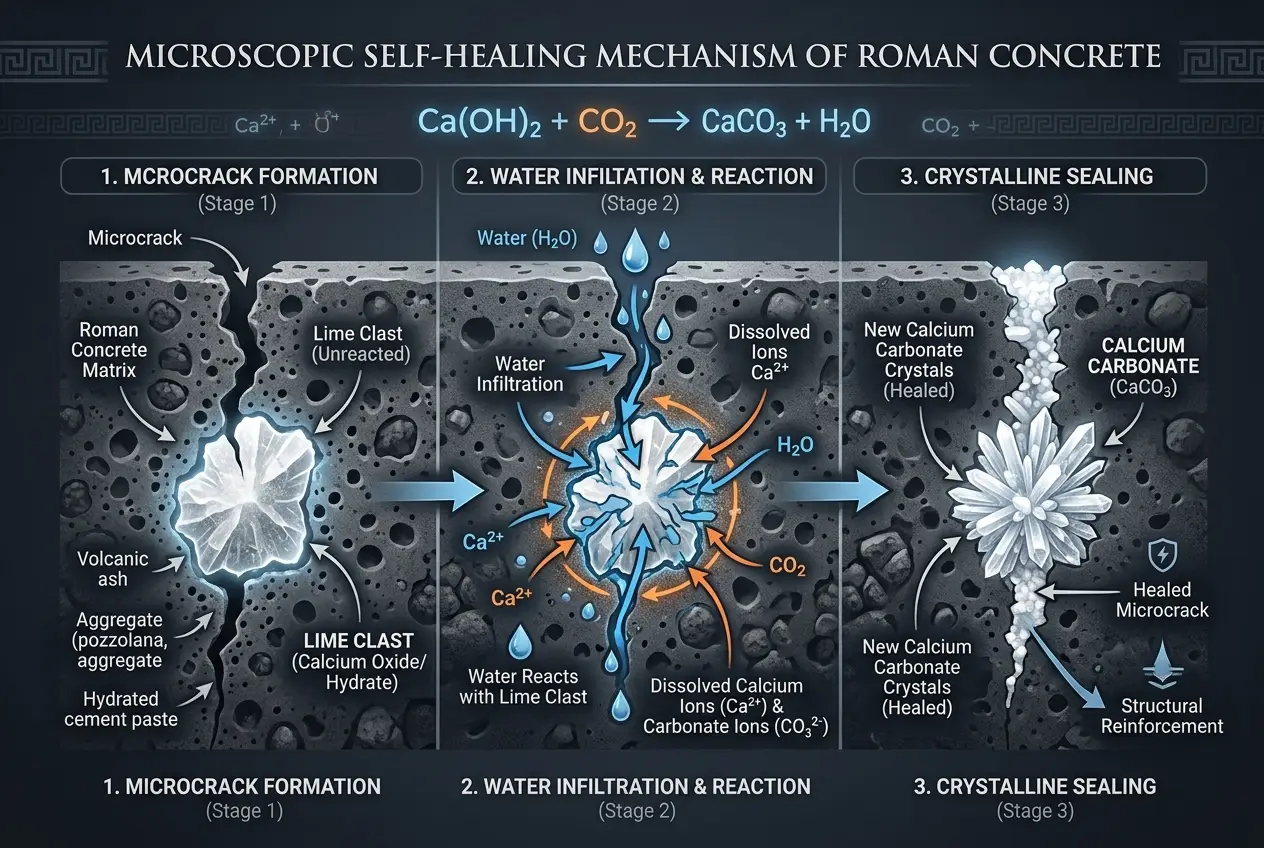 Visual explanation of Roman Concrete: Did Ancients Engineer Self-Healing Tech?