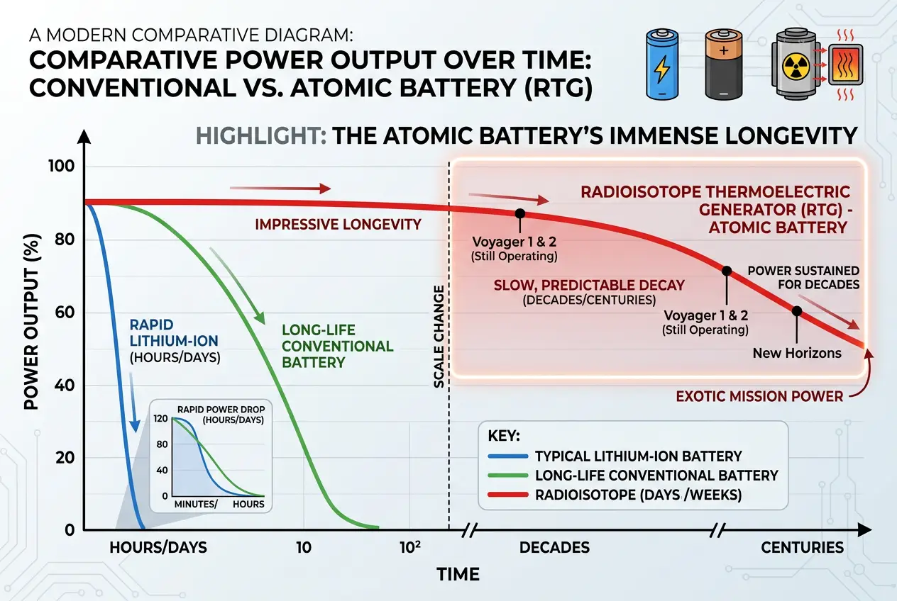 Visual explanation of Atomic Batteries: Powering a Future Without Recharging?