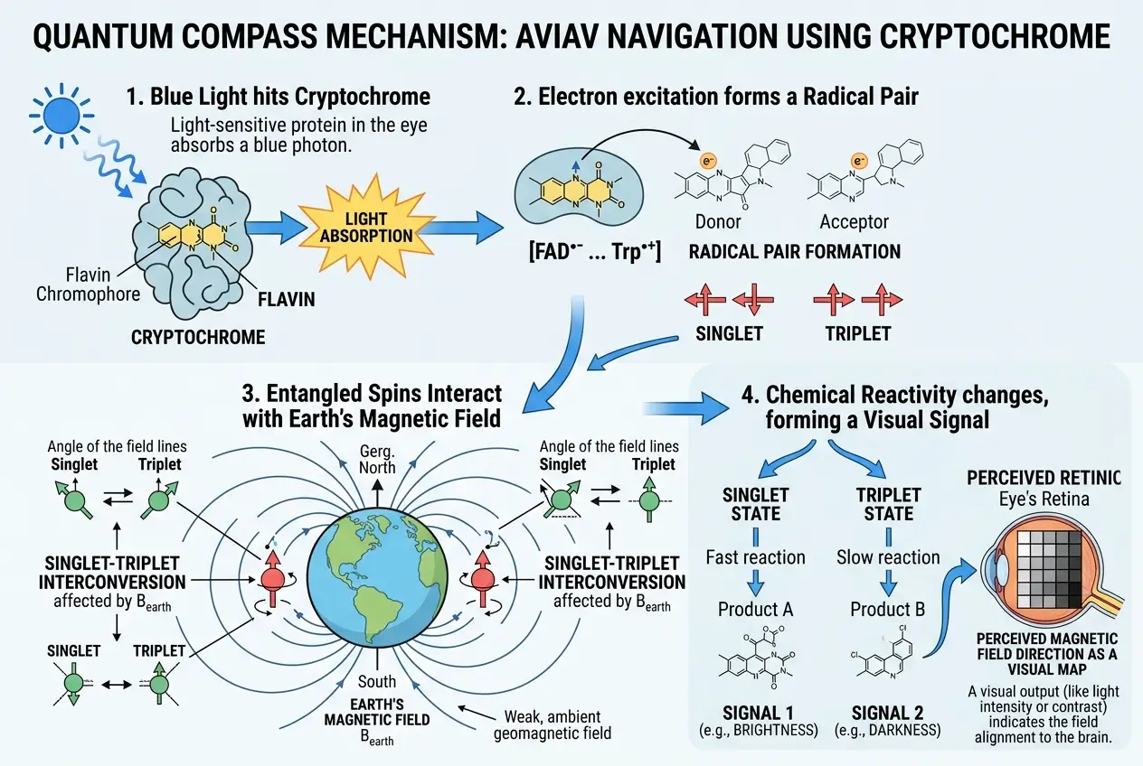 Visual explanation of Do Birds Use Quantum Physics to Navigate?