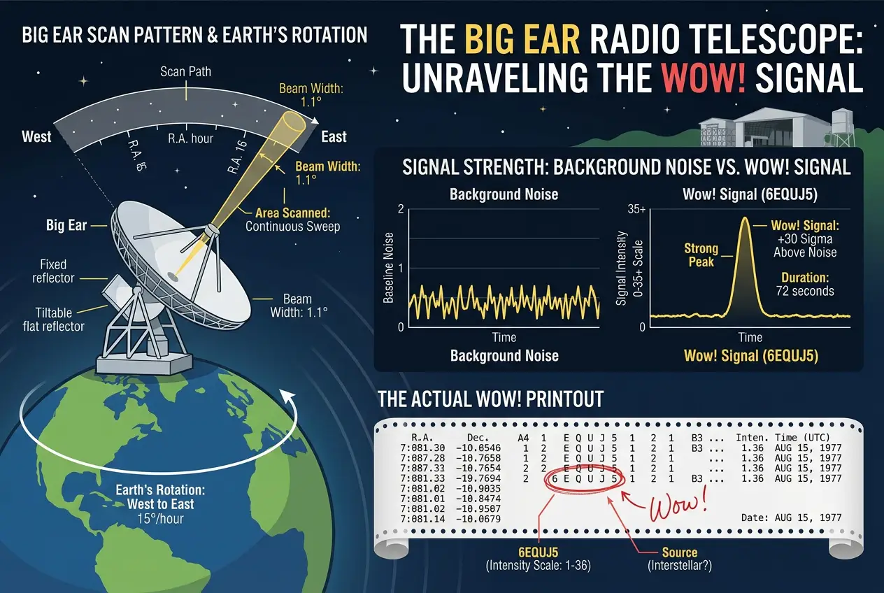 Visual explanation of The WOW! Signal: Was It an Alien Radio Beacon?