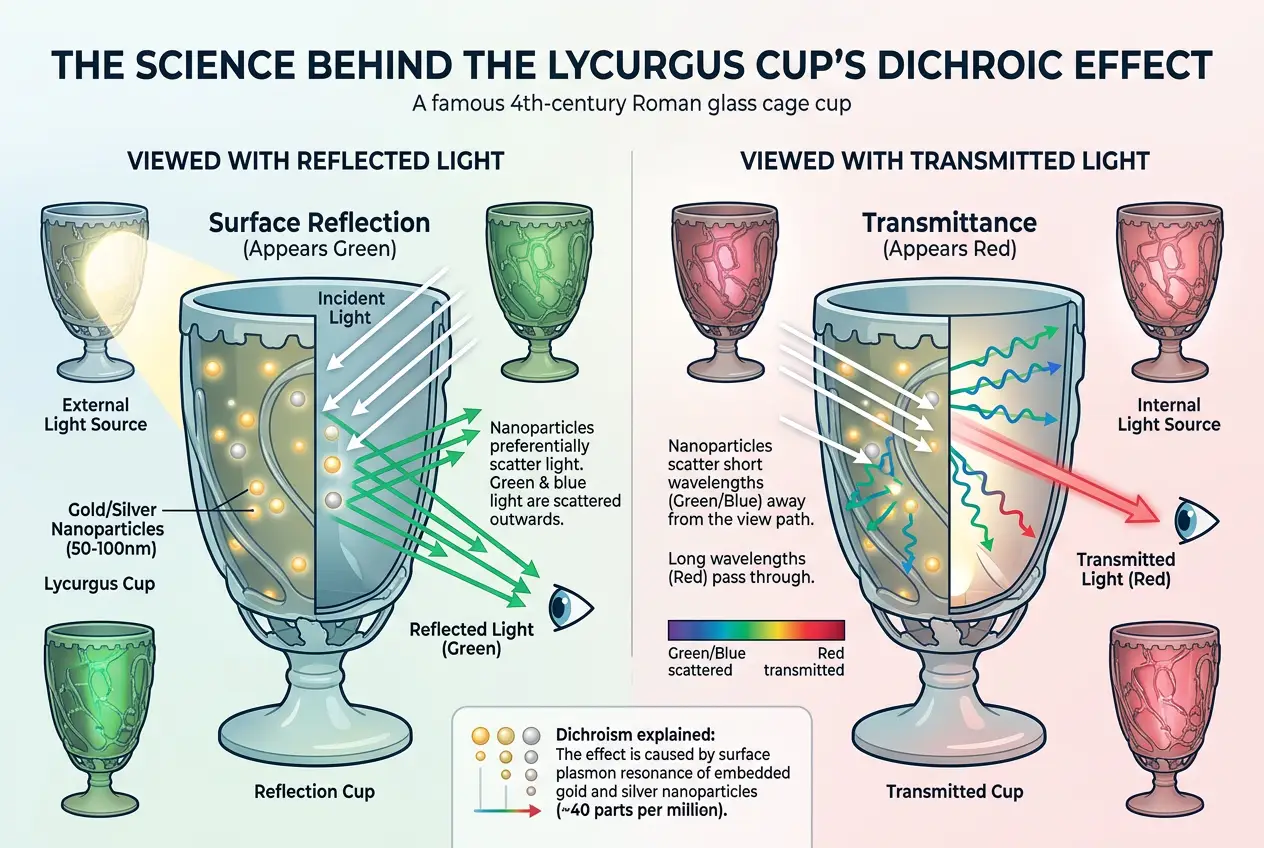 Visual explanation of Nano-Glass: Did Romans Master Ancient Color-Shifting Tech?