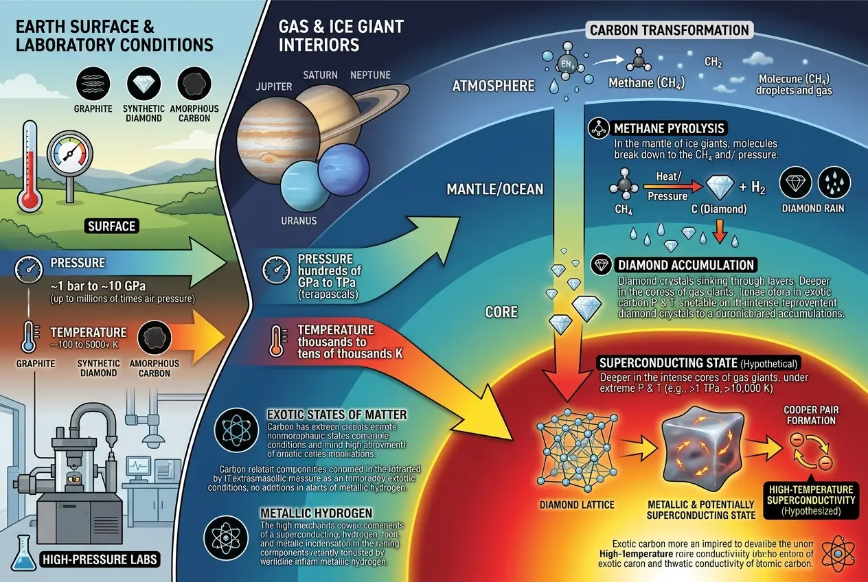 Visual explanation of Diamond Rain: Can Planets Forge Cosmic Superconductors?