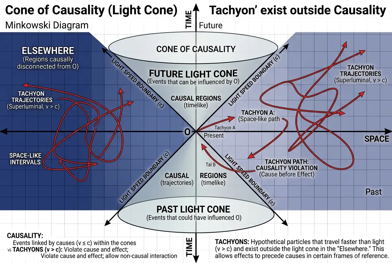 Visual explanation of Do Tachyons Exist? Decoding Faster-Than-Light Travel