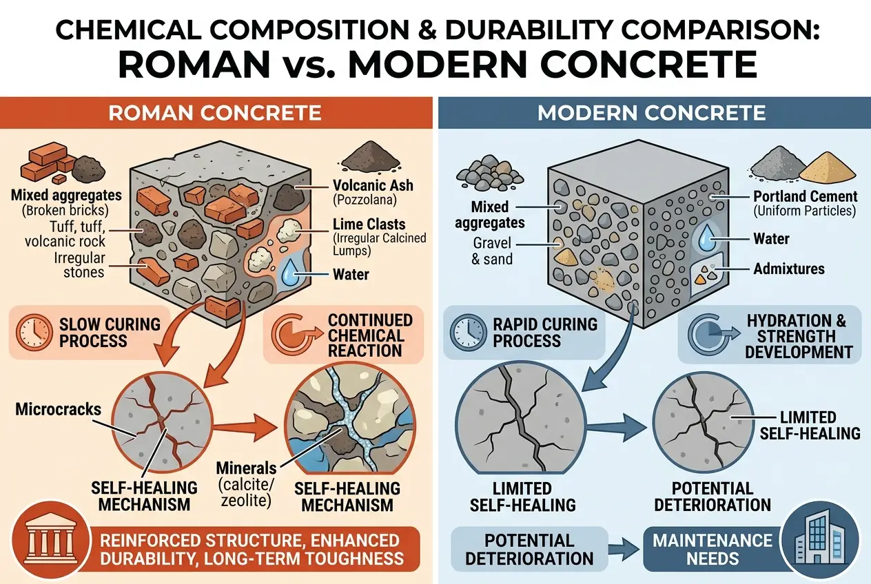 Visual explanation of Roman Concrete: Did Ancients Engineer Self-Healing Tech?