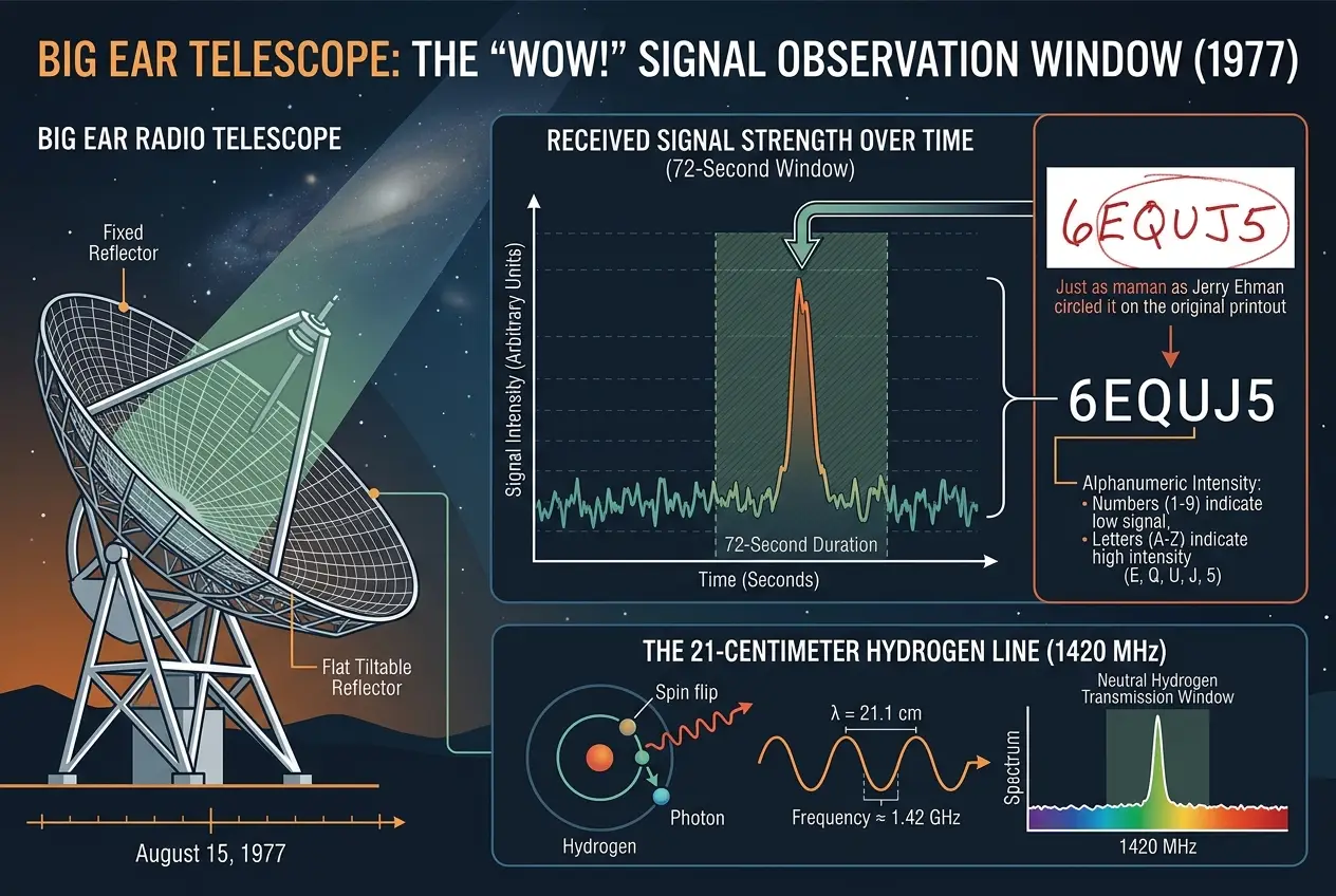 Visual explanation of Wow! Signal: Alien Call or Cosmic Glitch?