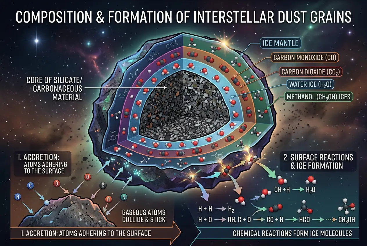 Visual explanation of Can Space Dust Build Life's Building Blocks?