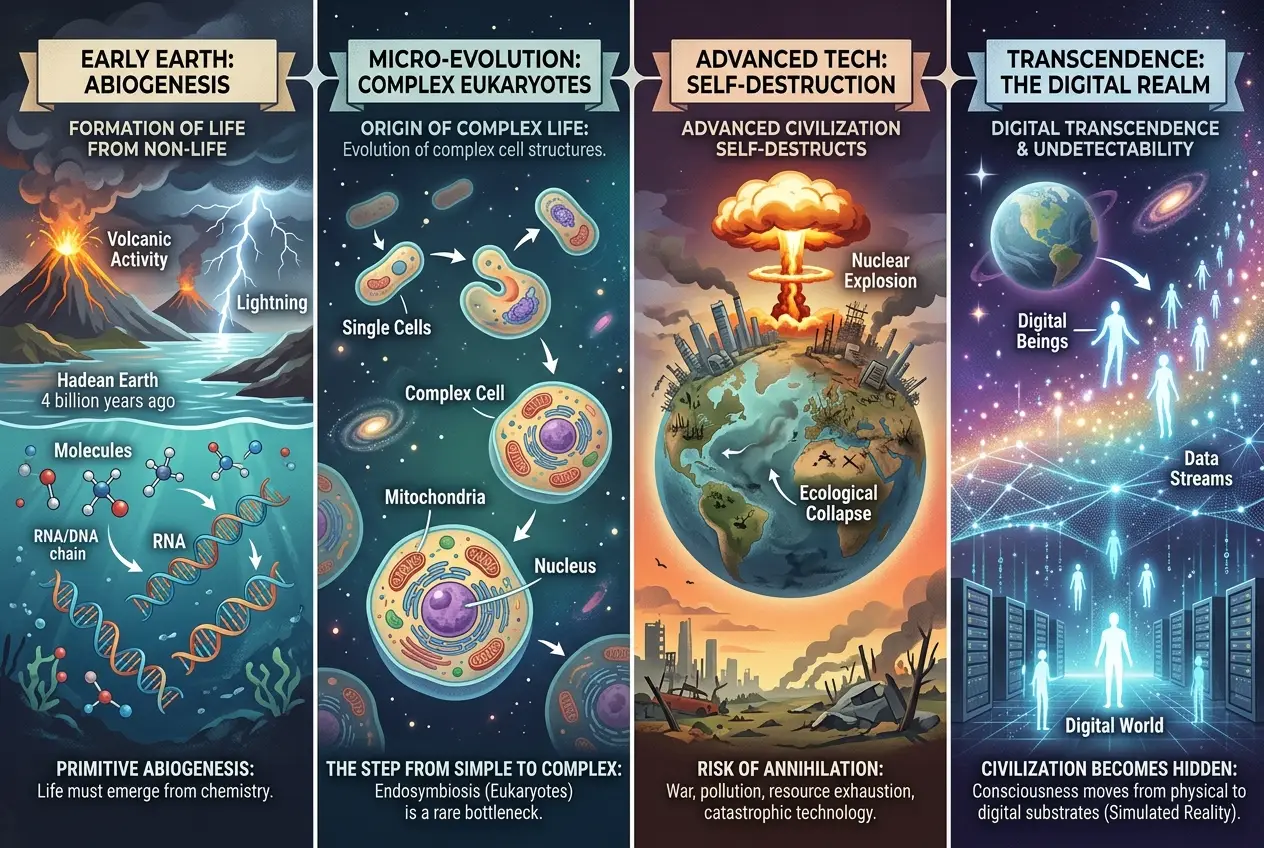 Visual explanation of Is the Great Filter a Cosmic Tech Trap?