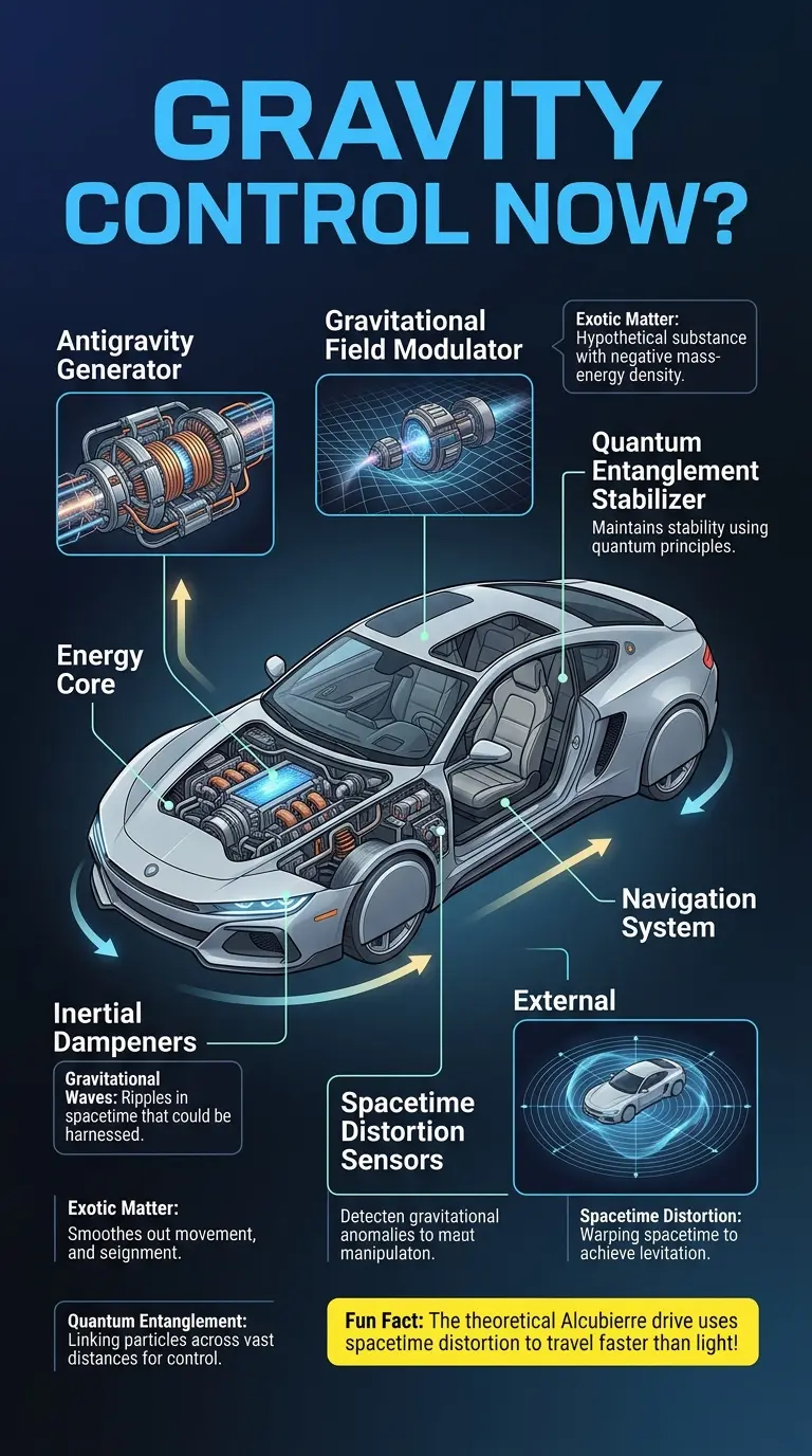 Infographic explaining the science of gravity manipulation and levitation, showcasing potential technologies and concepts.