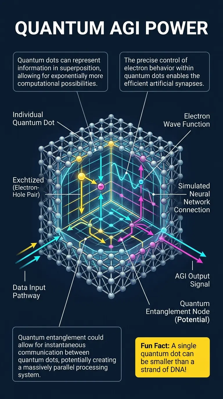 Infographic explaining how quantum dots could potentially unleash true artificial general intelligence (AGI).