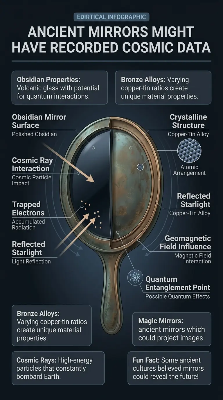 Infographic explaining the theory that ancient mirrors may have captured cosmic data.