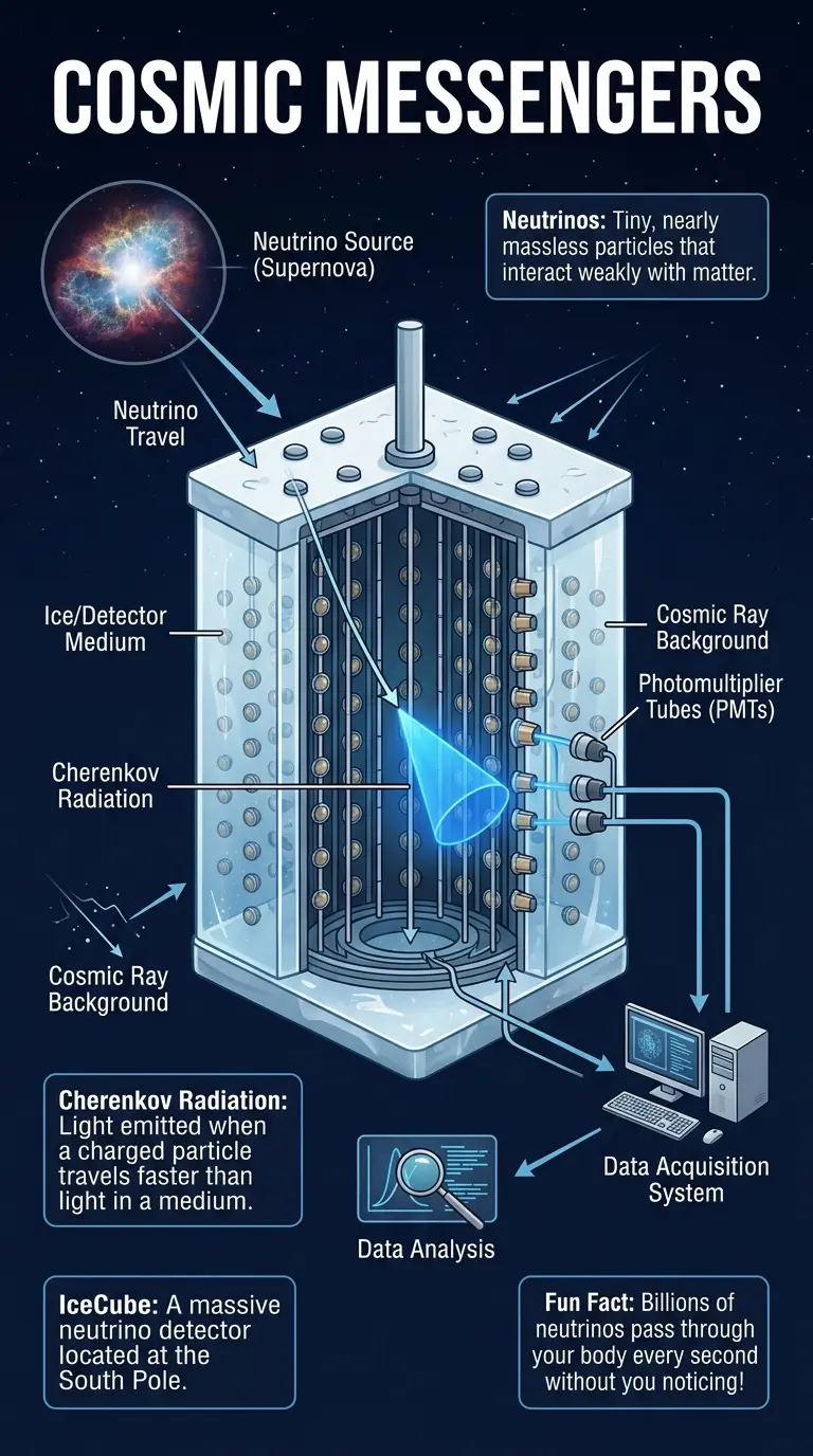 Infographic explaining how neutrinos can carry hidden cosmic messages.