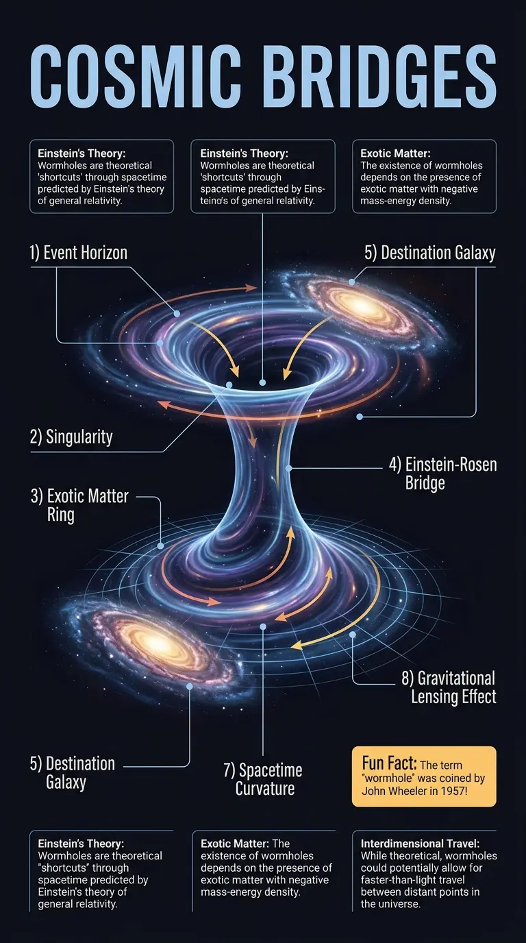 Detailed infographic explaining the science behind wormholes and their potential to link universes.