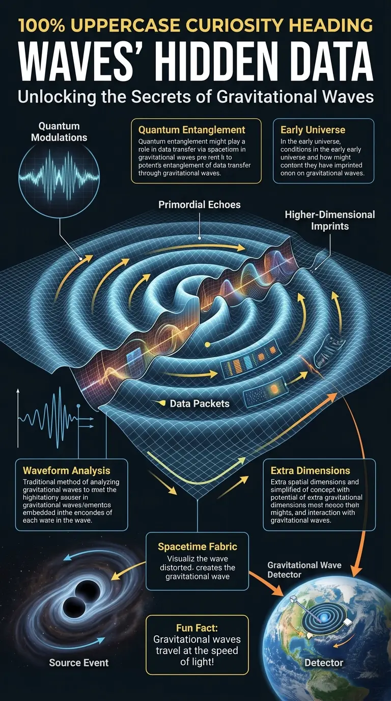 Educational infographic explaining how gravitational waves might carry hidden data about the universe, suitable for Pinterest and SEO indexing.
