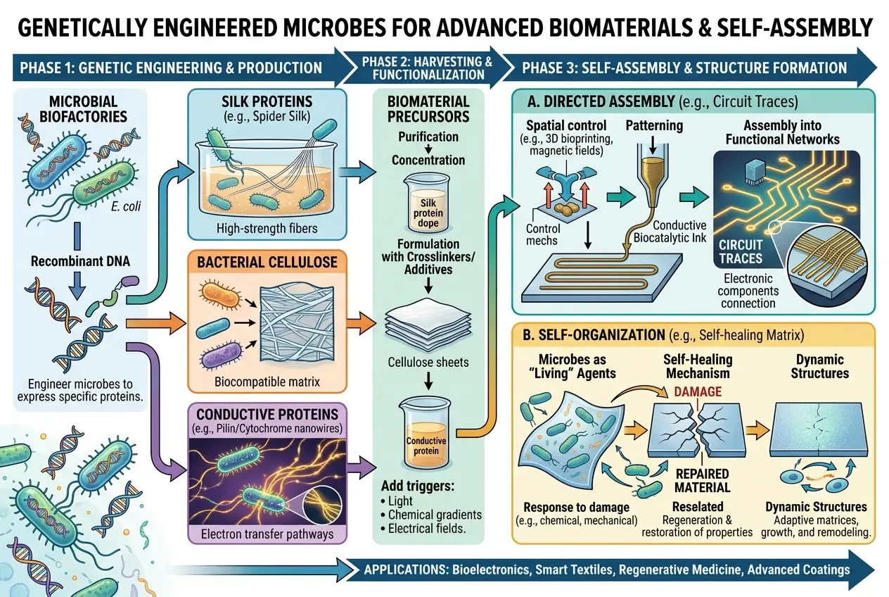 Visual explanation of Can Microbes Self-Assemble Our Future Tech?