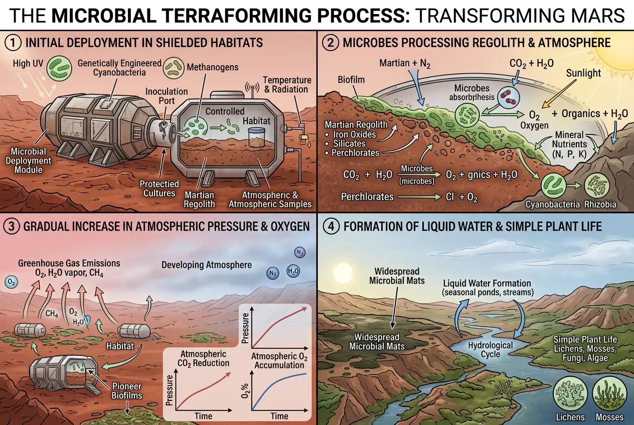 Visual explanation of Could Microbes Greenify Mars? The Bio-Engineering Dream