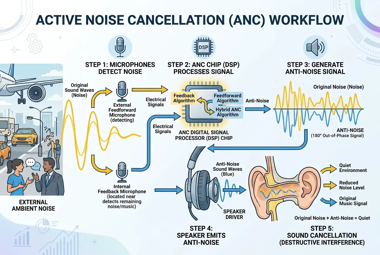 Visual explanation of How Do Noise-Canceling Headphones Silence Your World?