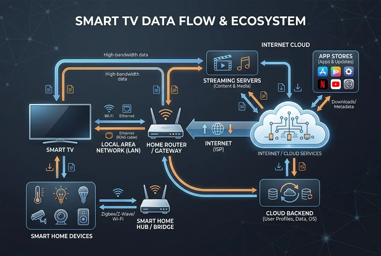 Visual explanation of Why Does Your Smart TV Need the Internet? Unpacking Connected Living