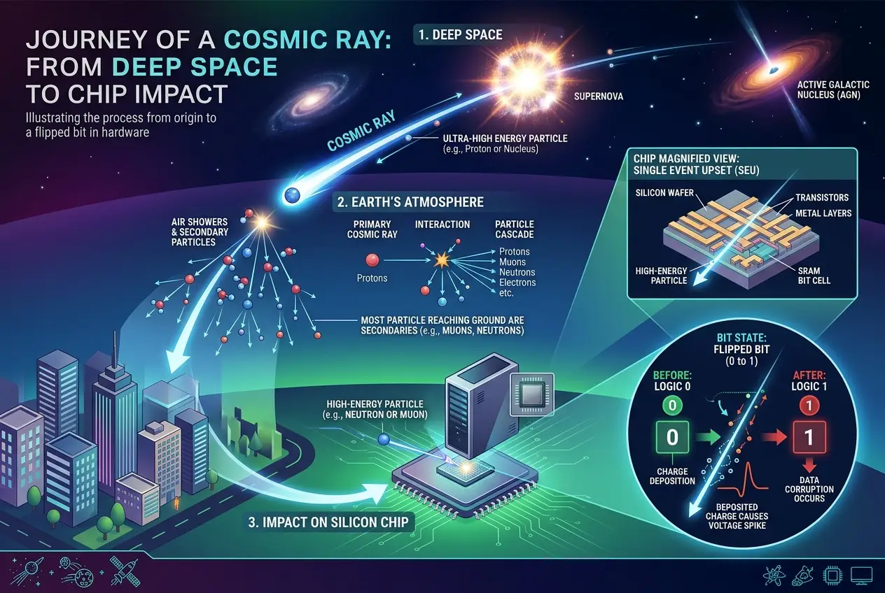 Visual explanation of Do Cosmic Rays Silently Corrupt Our Digital Memories?