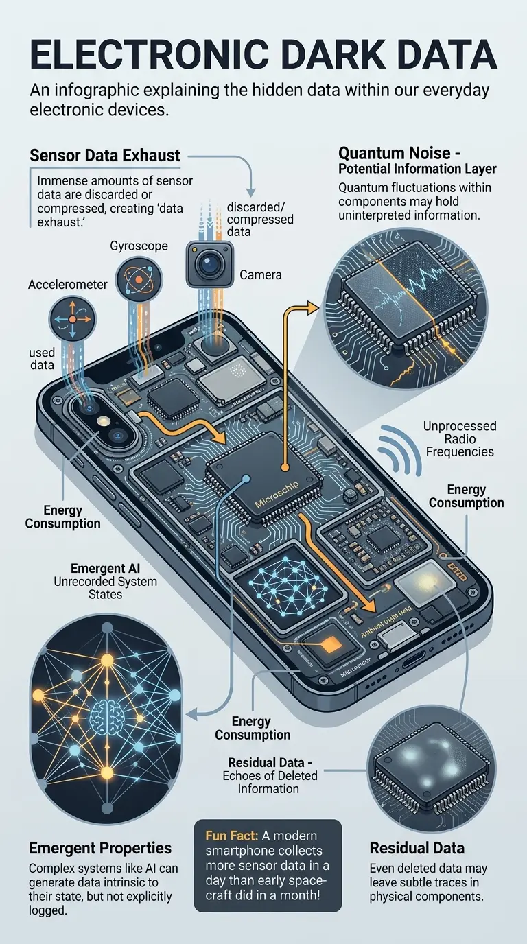 Infographic explaining the concept of electronic dark data, exploring hidden information within electronic devices and its implications.