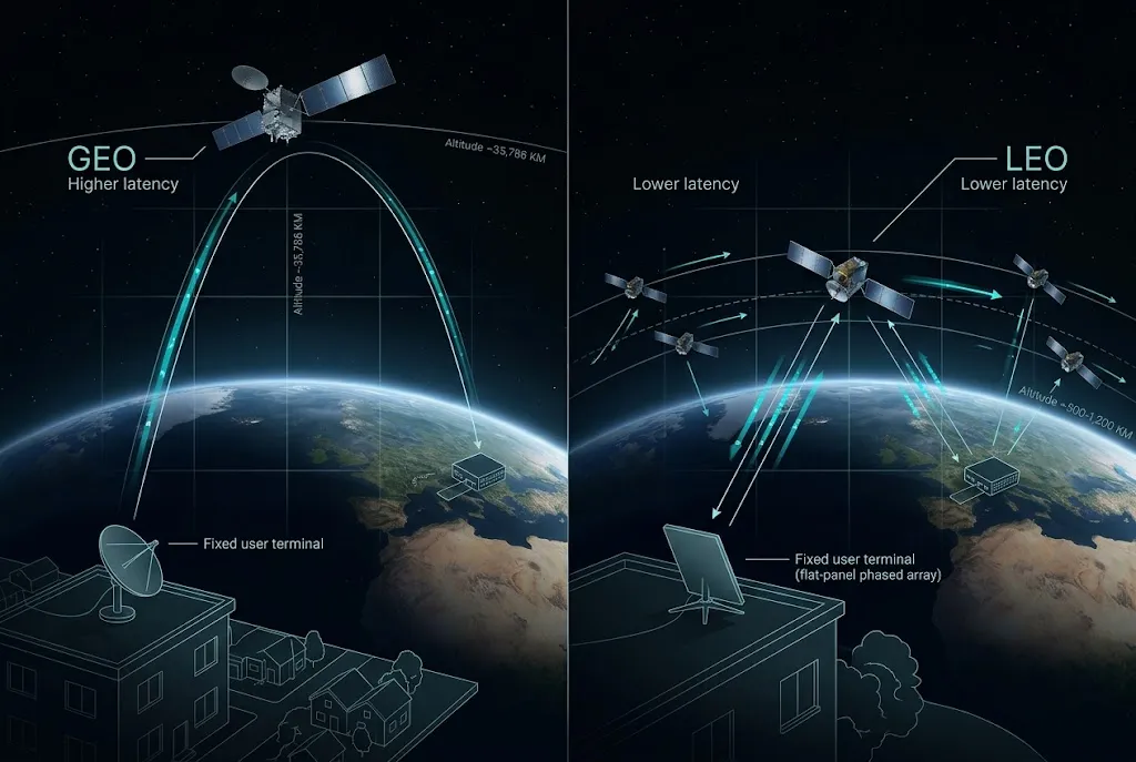Comparison of geostationary and low-Earth-orbit satellite internet architectures