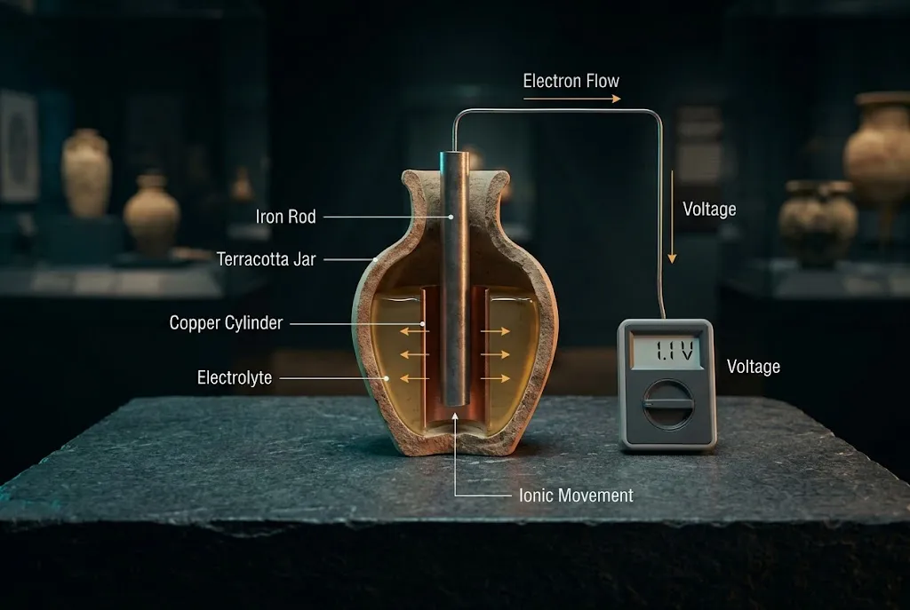 Cutaway diagram of the proposed Baghdad Battery electrochemical cell